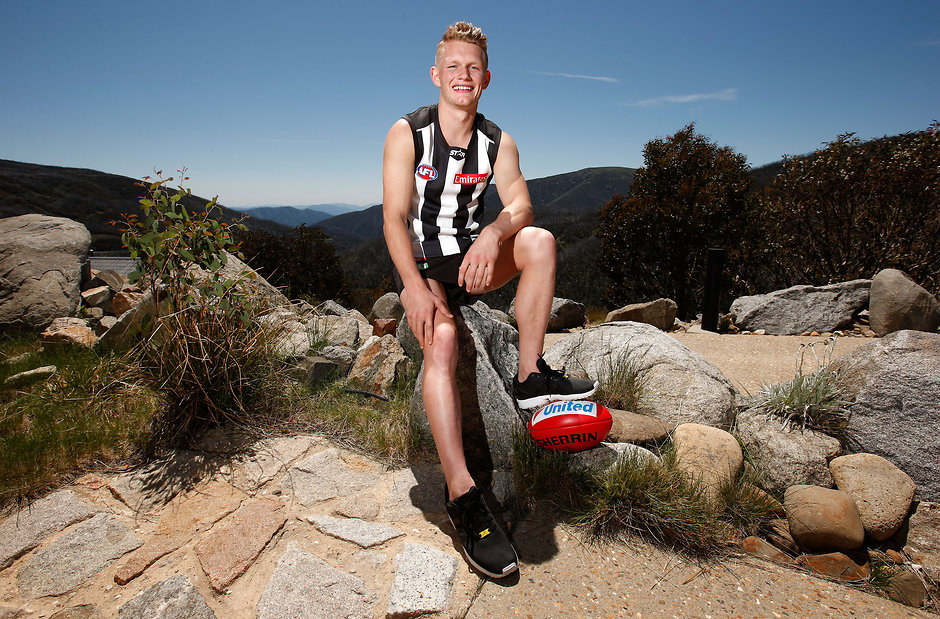 AFL 2015 Training - Magpies at Falls Creek 181115 FALLS CREEK, AUSTRALIA - NOVEMBER 18: Adam Treloar of the Magpies poses for a photograph during the Collingwood Magpies pre-season training camp at Falls Creek on November 18, 2015. (Photo: Michael Willson/AFL Media)